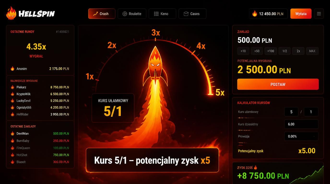 kurs ułamkowy 5/1 wyświetlony na interfejsie HellSpin