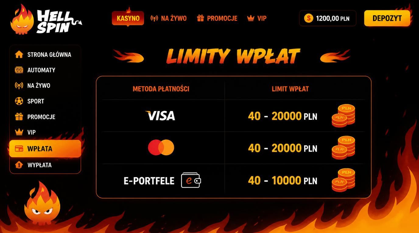 Tabela z limitami wpłat dla różnych metod płatności, z ikonami i kwotami w PLN